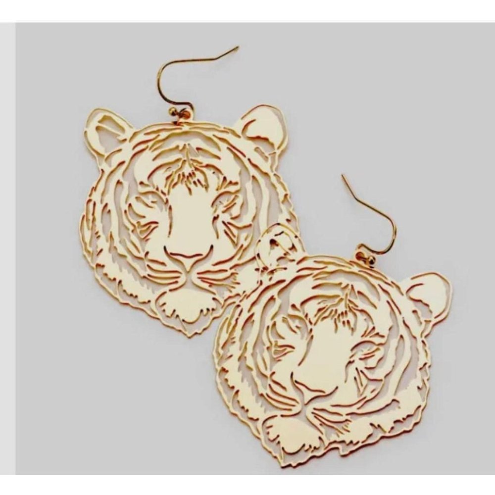 Tiger earrings gold mascot auburn go tigers cheetah gold filigree animal